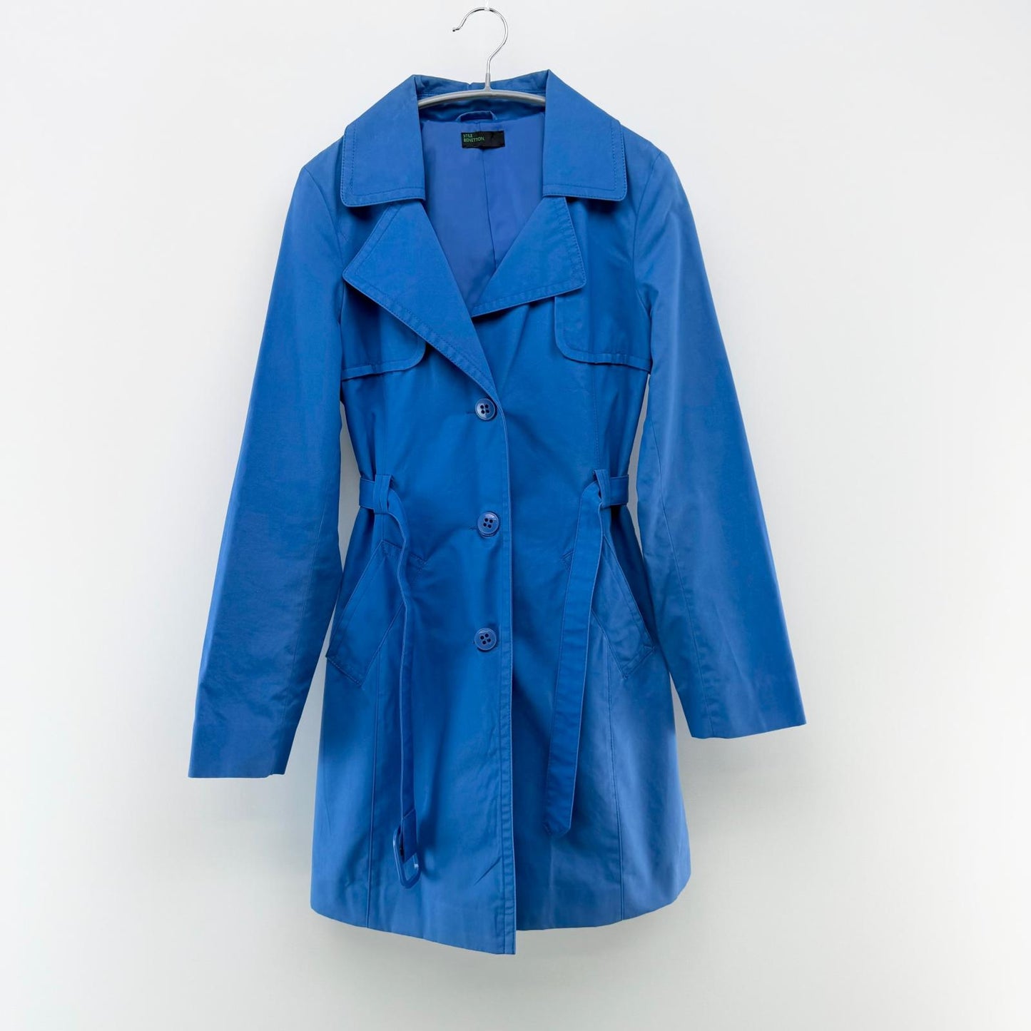 【美品】STILE BENNETON トレンチコート ブルー 40サイズ 【クリーニング発送】