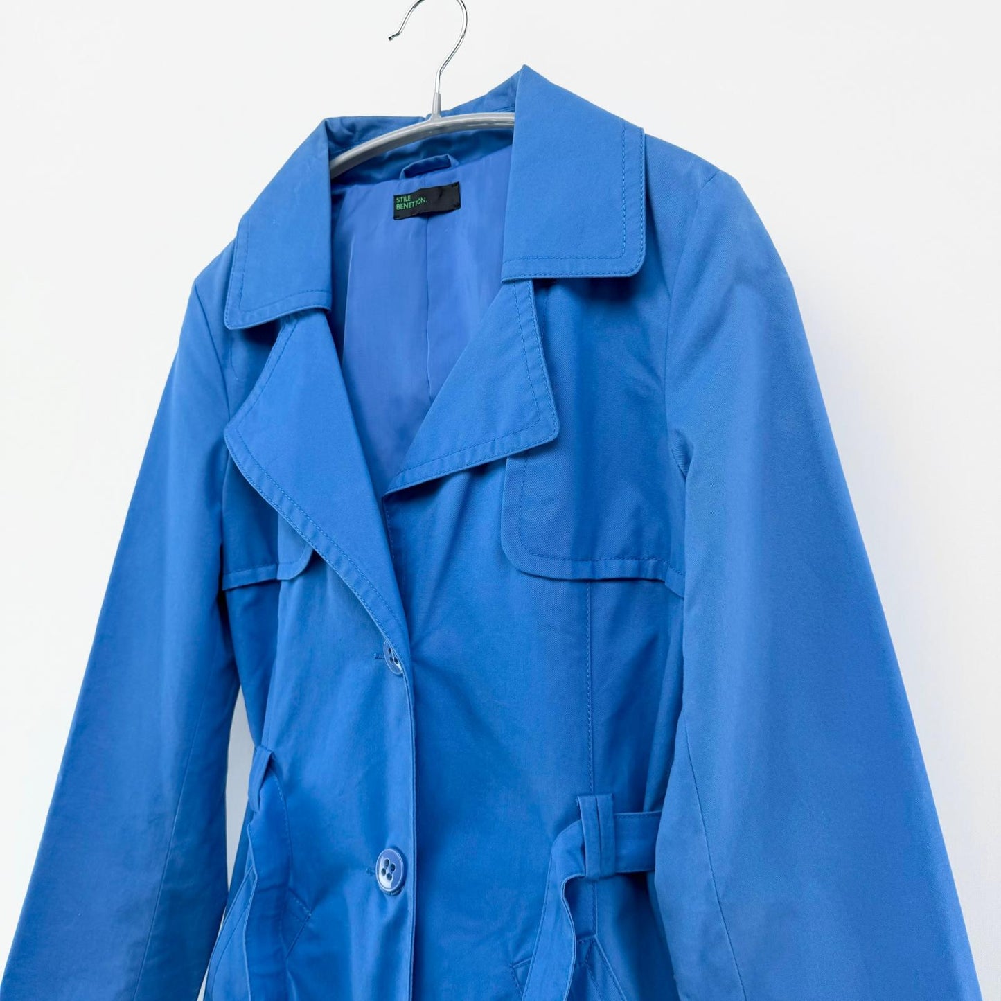 【美品】STILE BENNETON トレンチコート ブルー 40サイズ 【クリーニング発送】