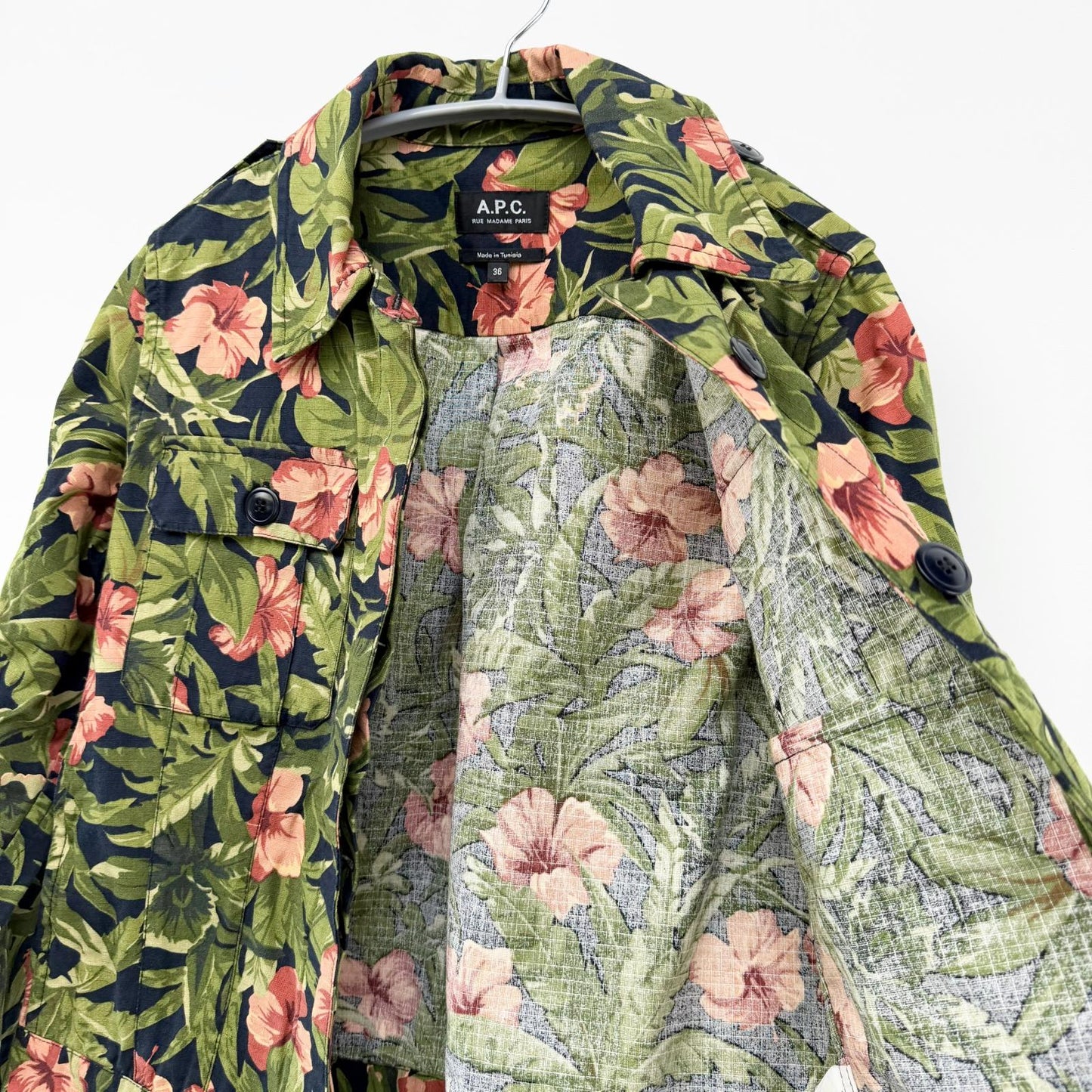 【美品】A.P.C ミリタリージャケット 花柄 36サイズ 【クリーニング発送】