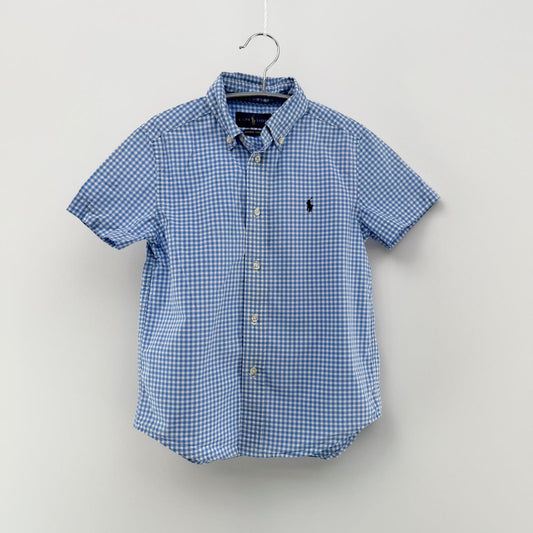 【美品】POLO RALPH LAUREN 半袖シャツ キッズ ブルーチェック 6サイズ【クリーニング発送】