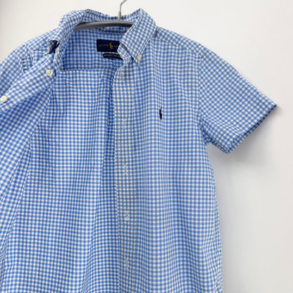 【美品】POLO RALPH LAUREN 半袖シャツ キッズ ブルーチェック 6サイズ【クリーニング発送】