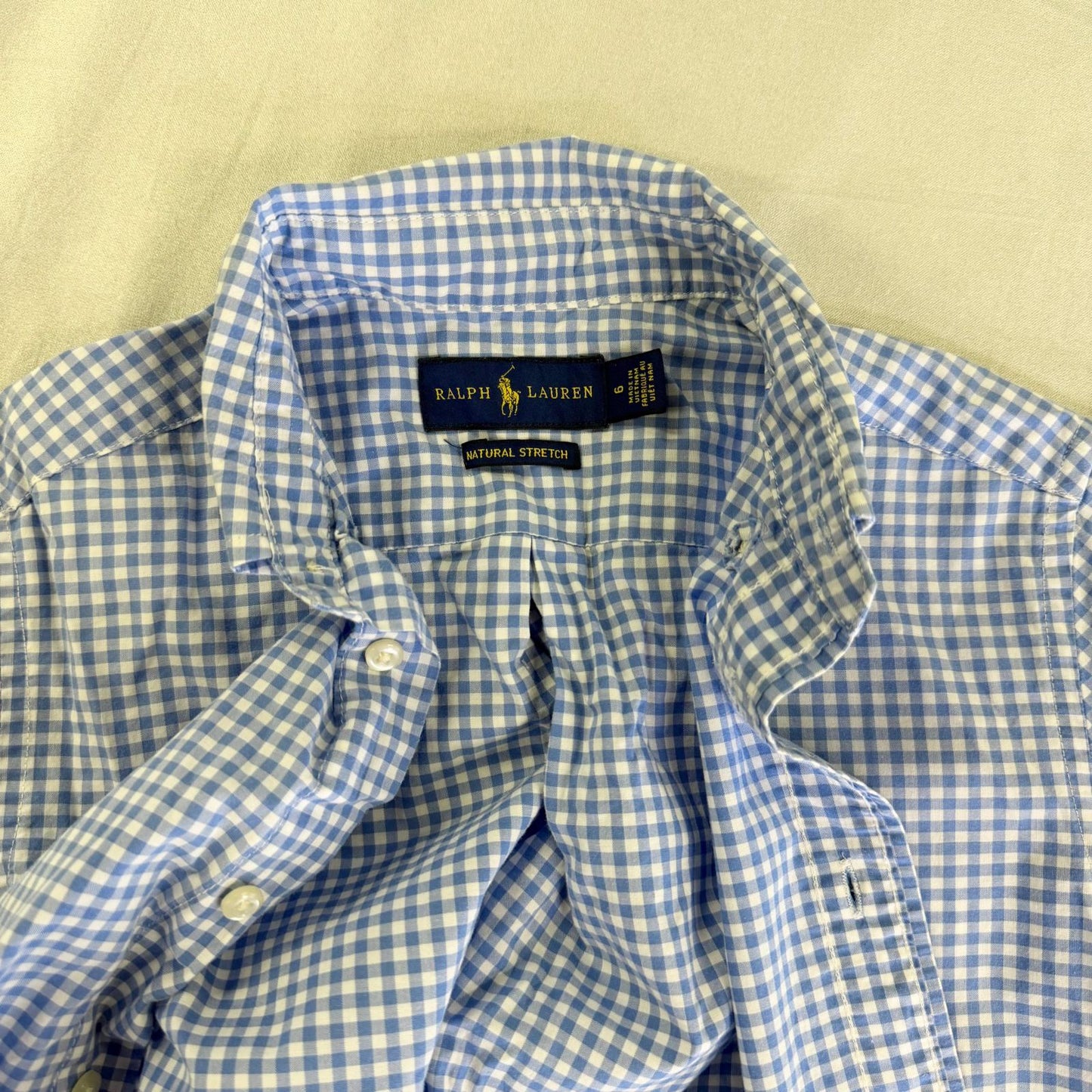 【美品】POLO RALPH LAUREN 半袖シャツ キッズ ブルーチェック 6サイズ【クリーニング発送】