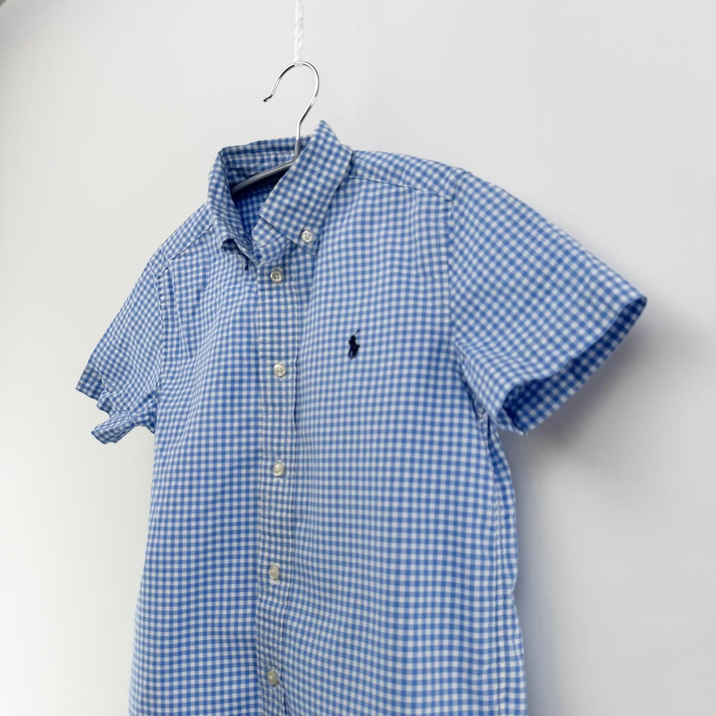 【美品】POLO RALPH LAUREN 半袖シャツ キッズ ブルーチェック 6サイズ【クリーニング発送】