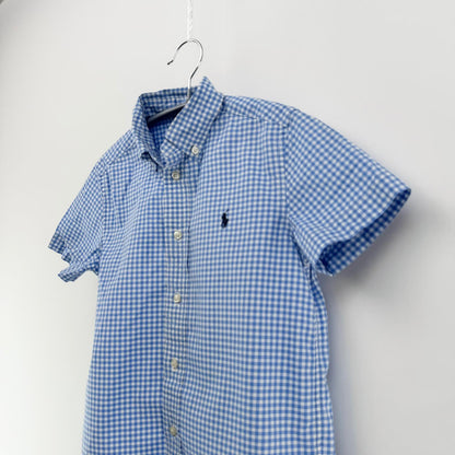 【美品】POLO RALPH LAUREN 半袖シャツ キッズ ブルーチェック 6サイズ【クリーニング発送】