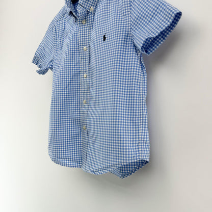 【美品】POLO RALPH LAUREN 半袖シャツ キッズ ブルーチェック 6サイズ【クリーニング発送】