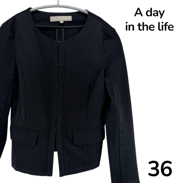 【美品】a day in the life ノーカラージャケット ブラック 36サイズ【クリーニング発送】