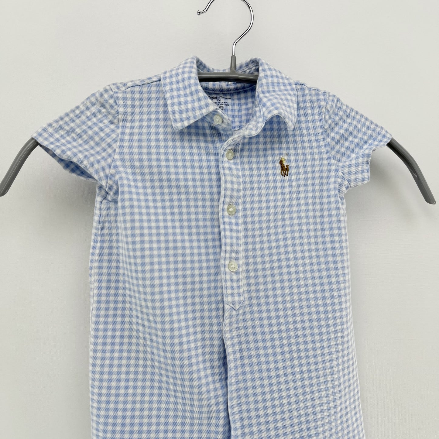 【美品】POLO RALPH LAUREN ロンパース ブルー 9Mサイズ【クリーニング後発送】