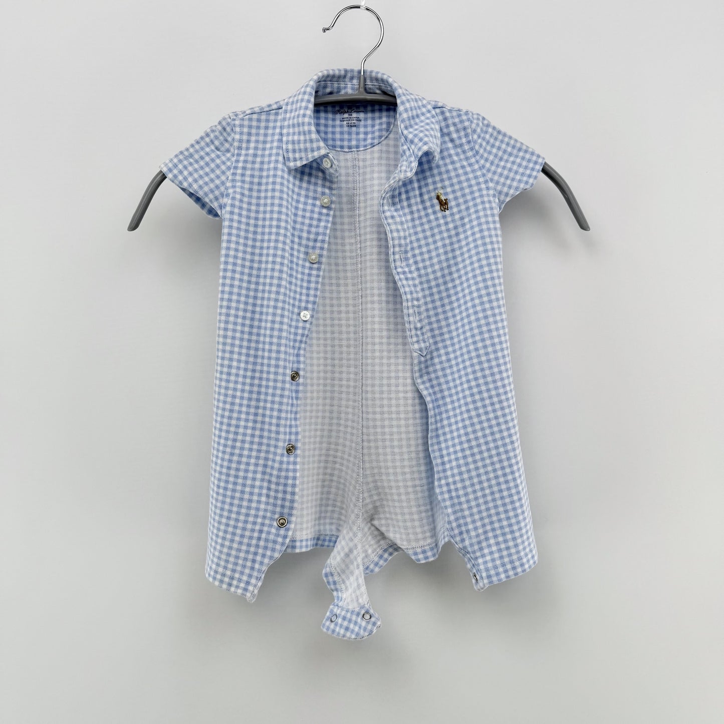 【美品】POLO RALPH LAUREN ロンパース ブルー 9Mサイズ【クリーニング後発送】
