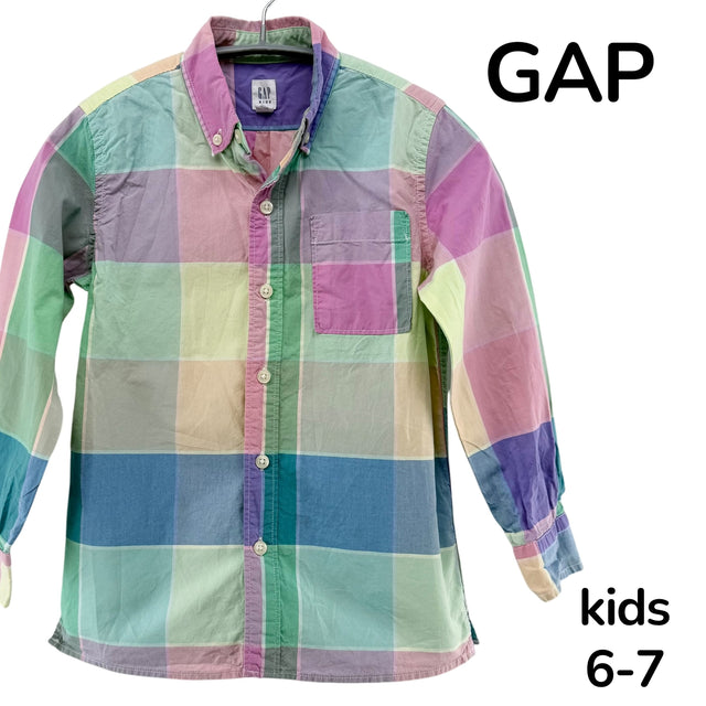【美品】GAP KIDS 長袖シャツ チェック S（6-7）サイズ【クリーニング発送】