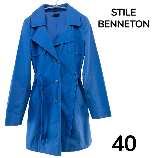 【美品】STILE BENNETON トレンチコート ブルー 40サイズ 【クリーニング発送】